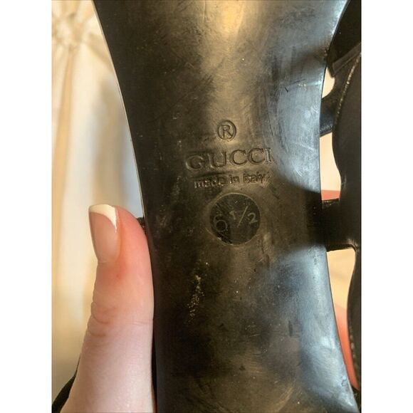 Gucci Authentic Solid Black Leather Thong Slingback Medium Heel Sandals 6.5 - Picture 8 of 8